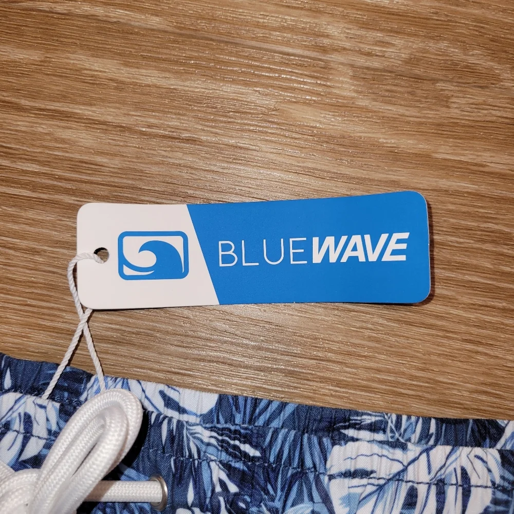 Bluewave Mens Swim Trunk Shorts Blue White Leaf Size XXL New